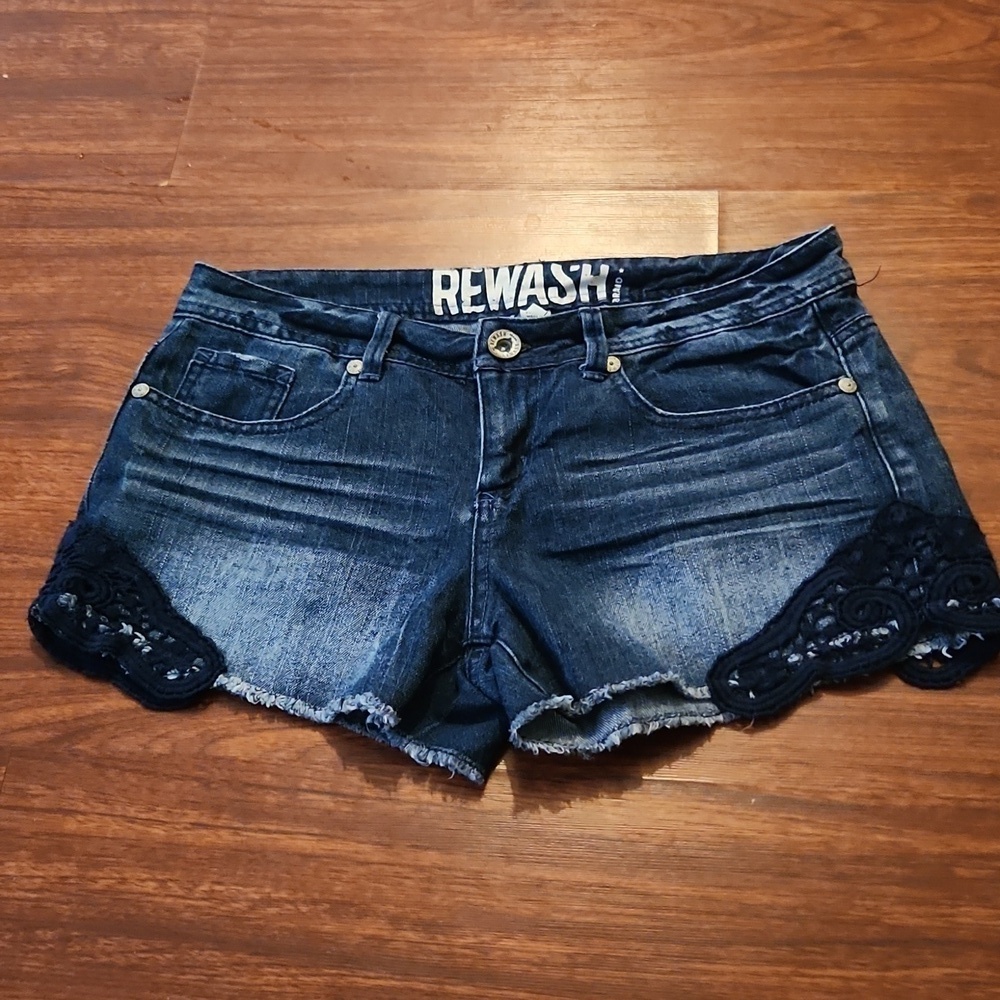 Rewash Shorts Womens Juniors Size 7 Size 28 Lace Denim Jean Blue